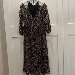 Michael Kors leopard chiffon / open shoulder evening dress- size L